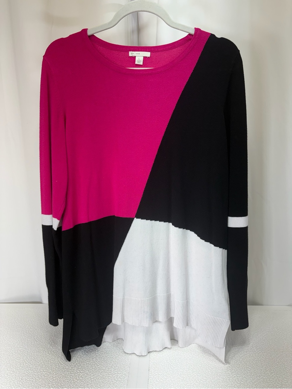 Cato Colorblock Crewneck Sweater - Magenta, Black, White 3988